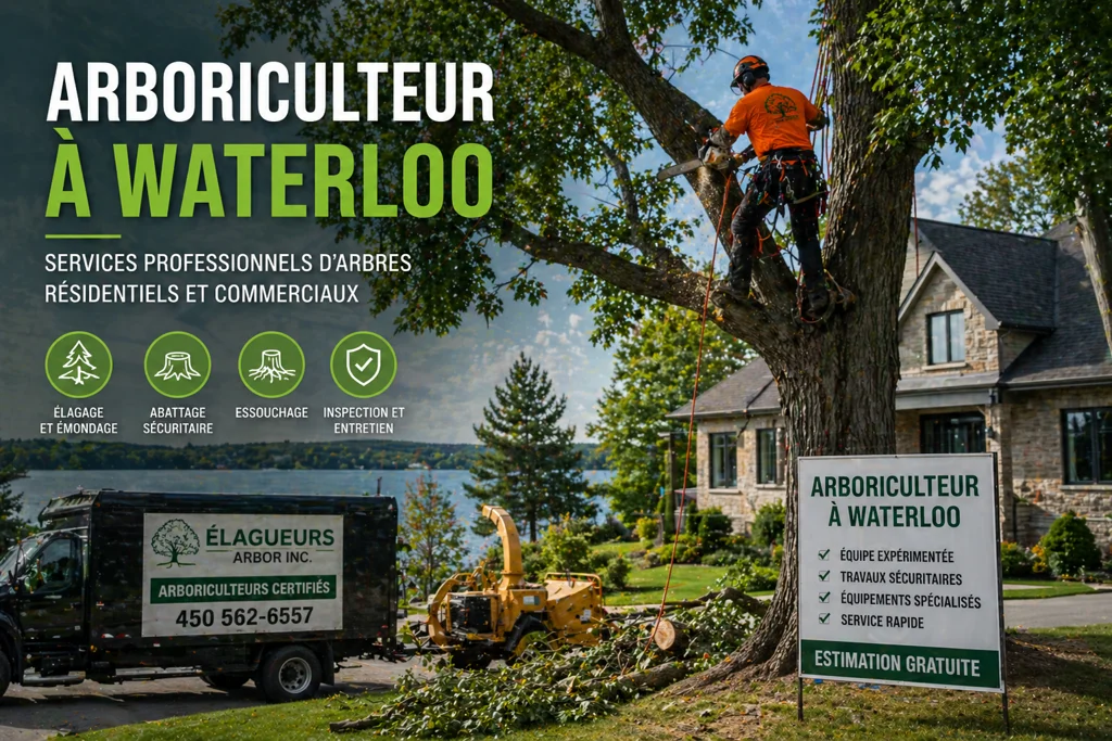 arboriculteur à Waterloo réalisant un élagage d’arbre près d’une maison